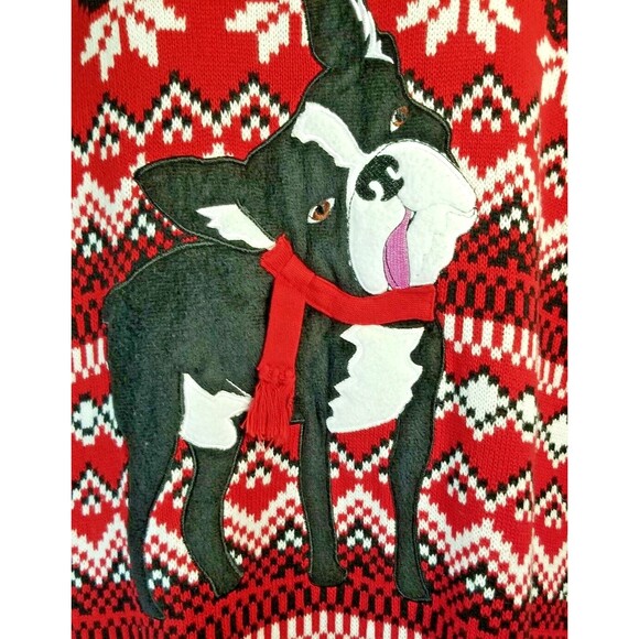 Unisex Dog Holiday Sweater Red Ugly Cute Sweater Size Large Bull Dog - Picture 2 of 6